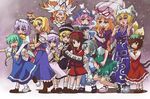  akuto alice_margatroid animal_ears blonde_hair blue_eyes blush bow brown_hair cat_ears cat_tail chen closed_eyes daiyousei demon_parade dress earrings everyone fairy fairy_wings fan folding_fan green_eyes green_hair hair_ornament hat jewelry konpaku_youmu letty_whiterock lily_white long_hair lunasa_prismriver lyrica_prismriver merlin_prismriver multiple_girls nekomata odd_one_out open_mouth paper_fan perfect_cherry_blossom pink_hair purple_eyes purple_hair red_eyes ribbon saigyouji_yuyuko shanghai_doll short_hair single_earring skirt smile tail touhou wings yakumo_ran yakumo_yukari yellow_eyes 