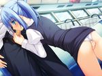  1girl blue_eyes blue_hair blush censored game_cg kuromitsu_rika oral penis school_uniform siren_nattara_2_byou_de_ecchi!? softhouse_seal solo_focus uniform 