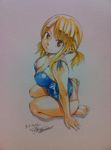  1girl 2013 barefoot blonde_hair breasts dated fairy_tail feet large_breasts lucy_heartfilia mashima_hiro official_art signature 