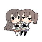  akagi_(kantai_collection) bad_id bad_twitter_id black_eyes blush brown_hair kaga_(kantai_collection) kantai_collection long_hair lowres multiple_girls muneate rebecca_(keinelove) short_hair smile 