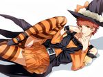  bad_id bad_pixiv_id emiya_shirou fate/stay_night fate_(series) halloween hat male_focus mitsuki_mitsuno red_hair solo striped striped_legwear thighhighs witch witch_hat yellow_eyes 