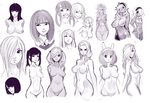  6+girls animal_ears arms_behind_back bob_cut braid breasts bunny_ears collage cropped_legs dark_skin demon_girl grin hair_over_one_eye hairband hime_cut horns large_breasts long_hair multiple_girls nipples nude original perky_breasts pubic_hair sho-n-d short_hair sketch smile twintails 