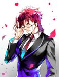  bespectacled formal glasses jojo_no_kimyou_na_bouken kakyouin_noriaki kangetsu_(fhalei) male_focus necktie pink_hair solo suit 