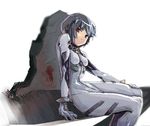  ayanami_rei bad_id bad_pixiv_id blue_hair bodysuit crows-bmc neon_genesis_evangelion nerv plugsuit red_eyes short_hair sitting solo white_bodysuit 