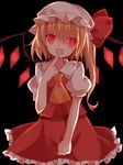  bad_id bad_pixiv_id blonde_hair finger_to_mouth flandre_scarlet glowing glowing_eyes hat hat_ribbon mogu_(au1127) red_eyes ribbon side_ponytail solo touhou wings 