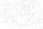  absurdres breasts cherry detached_sleeves food fruit greyscale hatsune_miku highres lineart long_hair medium_breasts monochrome necktie open_mouth sakura_miku skirt smile solo thighhighs twintails uruhara_ryuuku very_long_hair vocaloid 