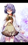  bad_id bad_pixiv_id blush burnt_clothes flower hair_flower hair_ornament highres lavender_hair letterboxed pink_eyes s-syogo short_hair solo tears touhou tsukumo_benben 