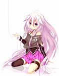  ahoge bad_id bad_pixiv_id bare_shoulders black_legwear colorized fumatake highres ia_(vocaloid) long_hair looking_at_viewer mismatched_legwear off_shoulder simple_background solo thigh_strap thighhighs very_long_hair vocaloid white_background 