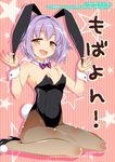  animal_ears bow bowtie brown_eyes bunny_ears bunny_tail bunnysuit detached_collar idolmaster idolmaster_cinderella_girls koshimizu_sachiko pantyhose purple_hair sasahiro short_hair sitting tail wariza wrist_cuffs 