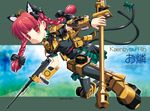  alternate_hairstyle animal_ears braid cat_ears cat_tail gun hair_ribbon kaenbyou_rin m18_hellcat_(personification) machine_gun mecha_musume object_namesake red_eyes red_hair ribbon solo tail tail_ribbon touhou twin_braids weapon zixia_(msl) 