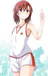  brown_eyes brown_hair gym_shorts gym_uniform hair_ornament hairpin highres misaka_mikoto okome_(minagisama) shorts solo to_aru_kagaku_no_railgun to_aru_majutsu_no_index 