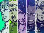  column_lineup gakuran headband higashikata_jousuke hirose_kouichi jojo_no_kimyou_na_bouken kemachiku kishibe_rohan kuujou_joutarou multiple_boys multiple_monochrome nijimura_okuyasu open_mouth pompadour school_uniform short_hair 