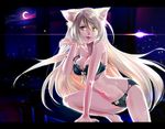  animal_ears bad_id bad_pixiv_id black_hanekawa bra breasts cat_ears fangs hanekawa_tsubasa long_hair looking_at_viewer medium_breasts monogatari_(series) navel panties parted_lips solo strap_slip turukokoko underwear underwear_only white_hair yellow_eyes 