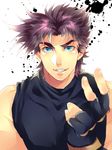  bad_id bad_pixiv_id black_hair blue_eyes fingerless_gloves gloves jojo_no_kimyou_na_bouken joseph_joestar_(young) male_focus purple_hair sanadanobusige solo 