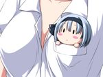  blush_stickers breast_pocket breasts chibi cleavage commentary_request dress_shirt hairband in_pocket konpaku_youmu medium_breasts minigirl nori_tamago pocket shirt short_hair silver_hair solid_circle_eyes solo_focus touhou 