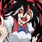  black_hair horns kijin_seija middle_finger multicolored_hair oro_(zetsubou_girl) red_eyes red_hair solo streaked_hair tongue tongue_out touhou white_hair 