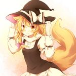  animal_ears bad_id bad_pixiv_id blonde_hair blush braid fox_ears fox_tail fuuen_(akagaminanoka) hat kemonomimi_mode kirisame_marisa long_hair ribbon slit_pupils smile solo tail touhou wild_and_horned_hermit witch_hat yellow_eyes youkai_fox_(wild_and_horned_hermit) 