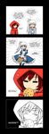  4koma alternate_costume apron cape comic cookie emphasis_lines english enmaided food frills highres hood long_hair lunarisaileron maid multiple_girls red_hair ruby_rose rwby short_hair side_ponytail skirt sweatdrop tears truth weiss_schnee white_hair 