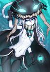  bad_id bad_pixiv_id black_gloves blue_eyes blush bodysuit breasts cape covered_navel gloves heisei_yutorin kantai_collection long_hair looking_at_viewer monster pale_skin shinkaisei-kan silver_hair small_breasts solo wo-class_aircraft_carrier 