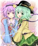  green_eyes green_hair hairband hat hat_ribbon komeiji_koishi komeiji_satori lowres multiple_girls purple_eyes purple_hair rai_(rai-s) ribbon short_hair siblings sisters third_eye touhou wide_sleeves 