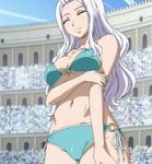  1girl bikini breasts eyes_closed fairy_tail large_breasts long_hair mirajane mirajane_strauss screencap smile solo stitched swimsuit white_hair 