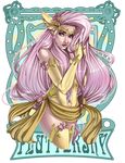  bracelet clothed clothing cyan_eyes ear_piercing english_text female fluttershy_(mlp) friendship_is_magic hair hood human humanized jewelry mammal milkydayy my_little_pony piercing pink_hair solo text tiara 