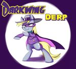  amber_eyes blonde_hair cape crossover cutie_mark darkwing_duck derpy_hooves_(mlp) disney english_text equine female feral friendship_is_magic fur grey_fur hair hat horse long_hair mammal mask my_little_pony pegasus pepooni pony pose smile solo spotlight standing text wings yellow_eyes 