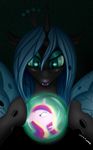  black_body blue_hair changeling equine fangs female feral friendship_is_magic green_eyes hair horse mammal multi-colored_hair my_little_pony orb pony princess_cadance_(mlp) queen_chrysalis_(mlp) renatetherat wings 