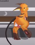  anthro balls bottomless brown_eyes butt fur looking_at_viewer male nintendo nude orange_fur paws penis perineum pok&#233;mon pok&eacute;mon presenting presenting_hindquarters raichu simple_background solo tapering_penis video_games warden006 