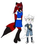  alpha_channel anthro black_fur blue_eyes canine clothing cre&lt;3 crossgender dress duo feline female fur male mammal red_fur rydian scout scriptkitten shorts size_difference sketch white_fur yellow_eyes young 