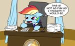  chair clothing desk english_text equine female feral friendship_is_magic fur hair horse inside mammal multi-colored_hair my_little_pony necktie open_mouth paper pegasus pen pony purple_eyes rainbow_dash_(mlp) rainbow_hair solo suite text tongue whatsapokemon wings 