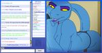 blue_skin breasts chat_box chatroom claws deinonychus devona_rhea dinosaur female jessica_anner monitor nipples raptor scalie text webcam 