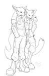  canine clothing embrace feline fox hug hydralancer lanthryn leopard male mammal military pants smile soldier uniform 