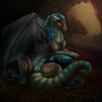  blue_pussy cave claws dragon female feral horn onetruecanine pussy rizuka scalie solo spread_legs spreading unknown_artist wings 