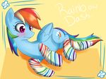  blush cutie_mark equine female feral friendship_is_magic hair horse kakashischika lying mammal multi-colored_hair my_little_pony pegasus pony purple_eyes rainbow_dash_(mlp) rainbow_hair socks solo wings 