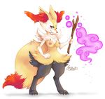  2013 anthro areola aurora-sparkle barefoot black_fur blush braixen breasts canine claws digitigrade female fennec fox fur looking_at_viewer magic nintendo nipples nude plain_background pok&eacute;mon pussy red_eyes simple_background smile solo standing stick video_games white_background white_fur wide_hips 