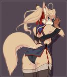  anthro back_turned blue_eyes blush breasts butt canine female fox fur garter leaning leaning_forward legwear looking_at_viewer mammal panties presenting presenting_hindquarters ribbons seductive side_boob solo stockings tan_fur tan_hair underwear wkar 