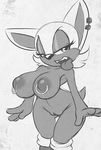  big_breasts breasts ear_piercing erect_nipples female hair huge_breasts monochrome navel nipples nitro no_wings nude open_mouth piercing pussy rouge_the_bat sega solo sonic_(series) tongue tongue_out white_hair 