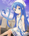  blue_eyes blue_hair dress hat heart ikamusume long_hair masatome shinryaku!_ikamusume tentacle_hair 