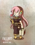  bullet_hole character_name fallout gyamo headset long_hair megurine_luka parody pink_hair smile solo syringe vault_boy vocaloid 