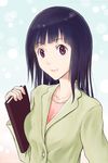  black_hair blazer book bust candide chitanda_eru green hyouka purple_eyes smile upper_body 