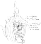  blush breasts changeling dialog english_text equine eyewear female friendship_is_magic glasses hair horn horse long_hair monochrome my_little_pony pony queen_chrysalis_(mlp) slit_pupils solo text wings zev 