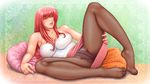  1girl breasts comma large_breasts long_hair pantyhose red_hair 