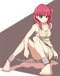  barefoot bound_ankles breasts cuffs dress long_hair magi_the_labyrinth_of_magic morgiana one_side_up pink_eyes pink_hair shackles sitting slave sleeveless small_breasts solo toes you_(maumauyo) 
