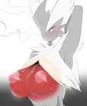  1girl anthro anthrofied areolae armpits avian big_breasts blaziken blush breasts female grey_eyes hair inverted_nipples large_breasts mega_blaziken mega_evolution mizo_ne mizone nintendo nipples no_humans partially_coloured pok&#233;mon pok&#233;morph pok&eacute;mon pokemon red_skin solo standing video_games 