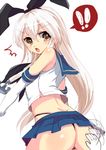  /\/\/\ 1girl anchor animal_ears ass back bare_shoulders black_panties brown_eyes bunny_ears butt_slap elbow_gloves fake_animal_ears g-string gloves hair_ribbon kantai_collection long_hair looking_at_viewer looking_back midriff miniskirt open_mouth out_of_frame panties paragasu_(parags112) pov pov_hands ribbon school_uniform serafuku shimakaze_(kantai_collection) shirt silver_hair simple_background skirt solo_focus string_panties surprised thong underwear very_long_hair white_background white_gloves 