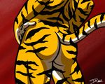  abstract_background butt butt_shot cheeks faceless_male feline fur iudicium86 male mammal nude orange_fur solo stripes tiger 