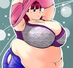  1girl blue_eyes breasts fat gigantic_breasts highres hoikooroo obese red_hair 