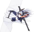  aircraft animal boots elbow_gloves eyebrows_visible_through_hair gloves goggles gun helmet holding kaze_no_tani_no_nausicaa kazuoki long_hair mehve purple_eyes respirator rifle solo teto thigh_boots thighhighs vehicle weapon white_hair wristband 