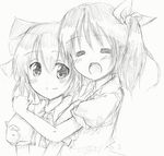  bad_id bad_pixiv_id cirno daiyousei doraemon_(artist) greyscale hug monochrome multiple_girls sketch touhou 